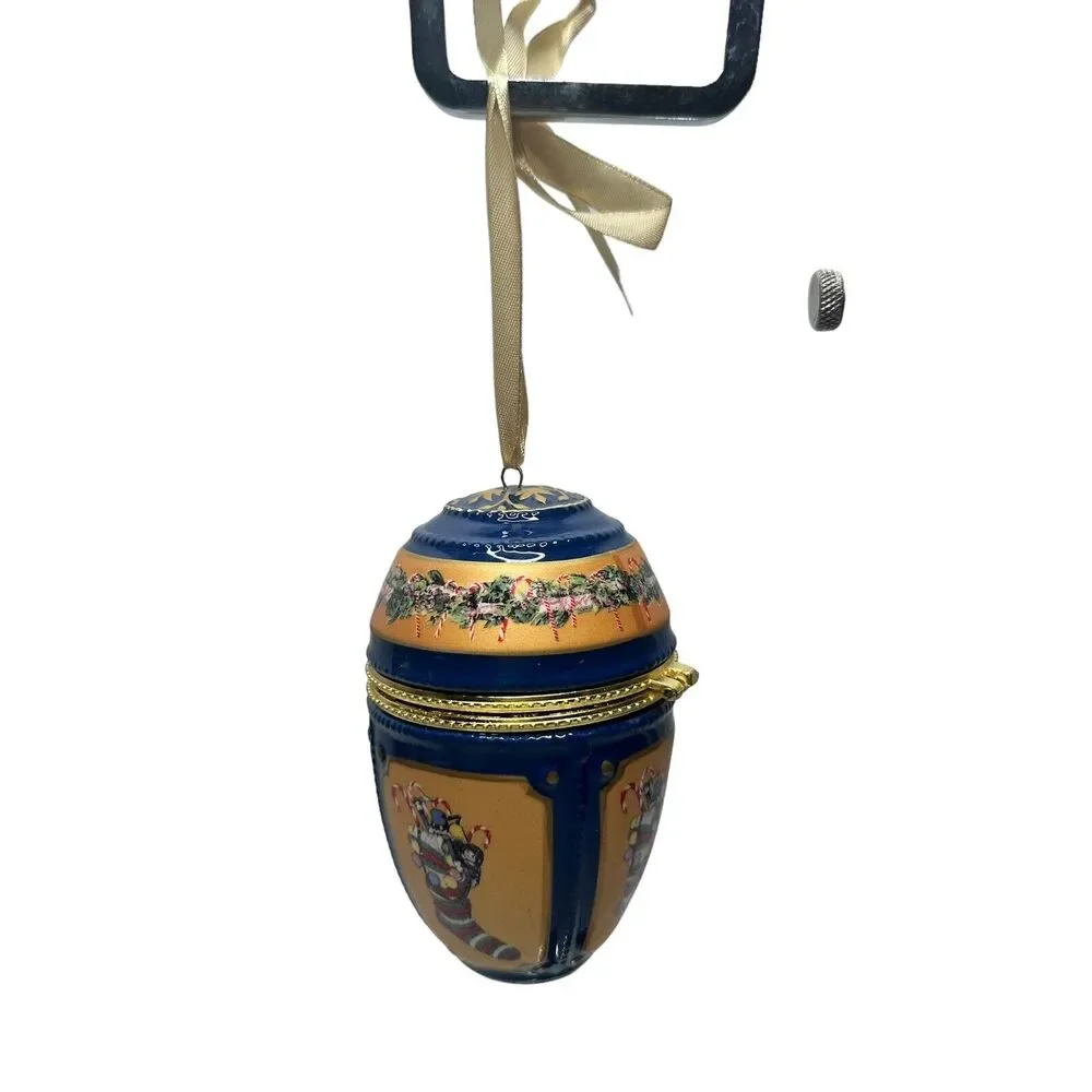 Imperial Nutcracker Porcelain Christmas Egg Gold Label Music‎ Box Ornament WORKS